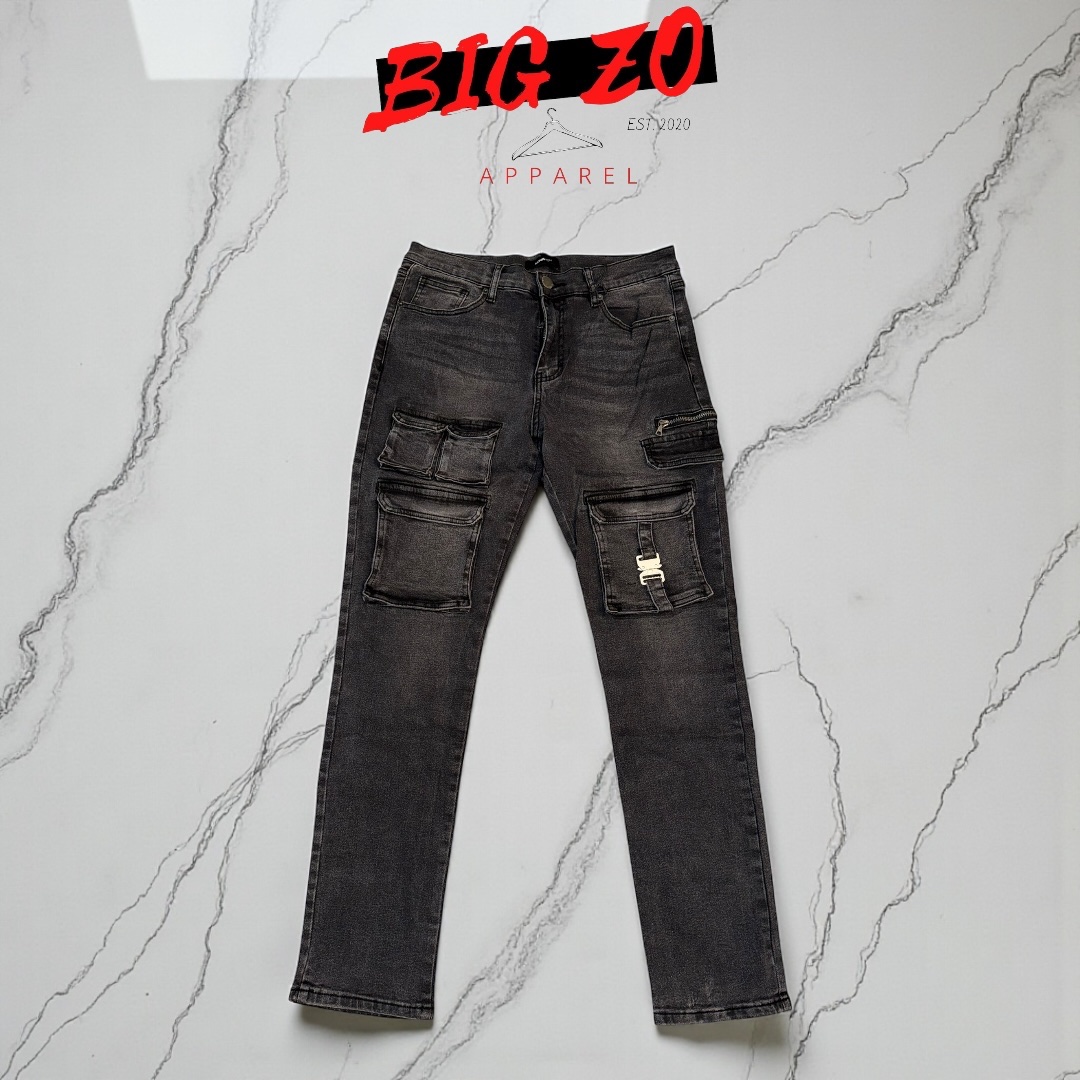 Slim Taper Cargo Jeans - Black Wash