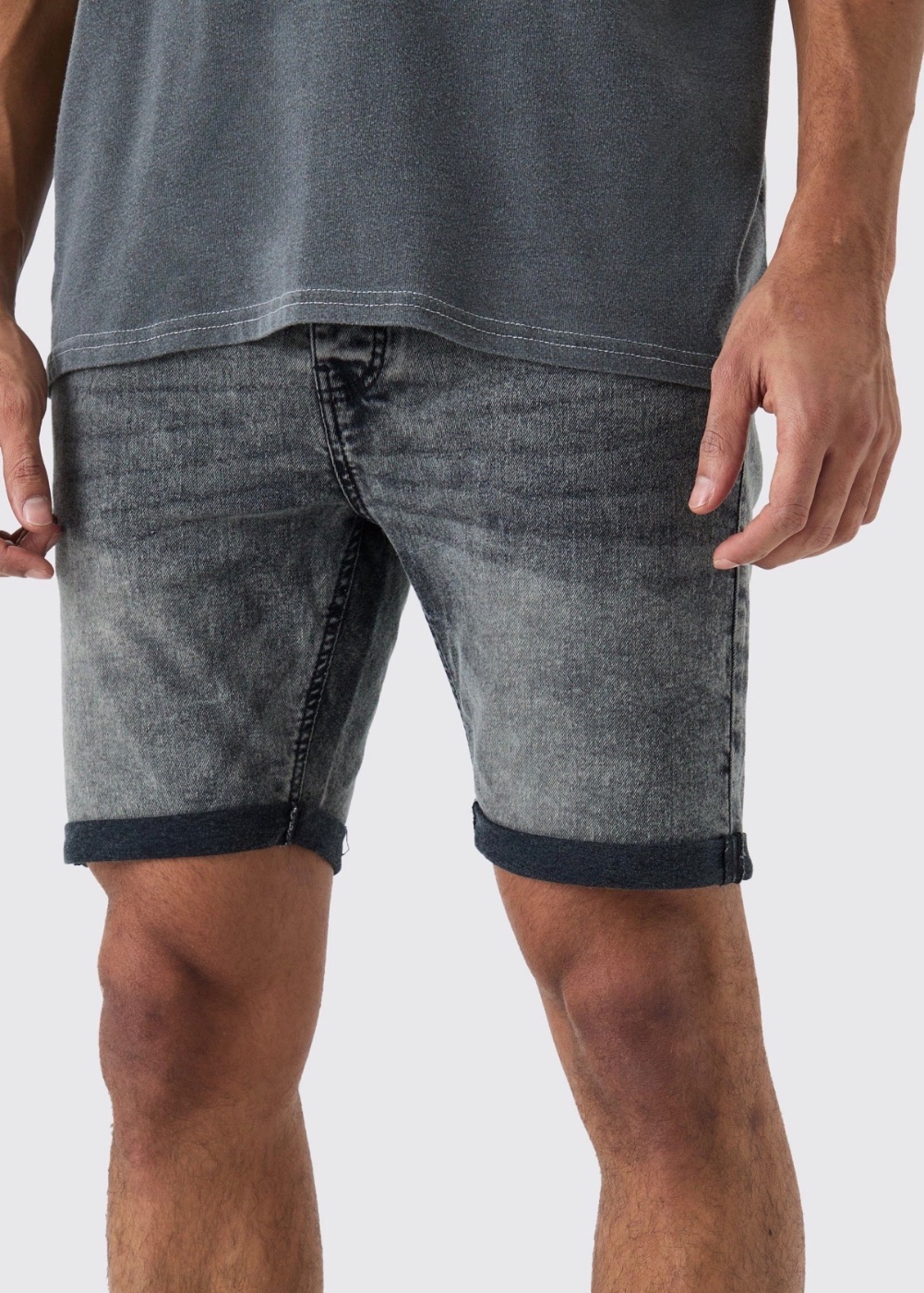 Skinny Stretch Denim Shorts - Charcoal