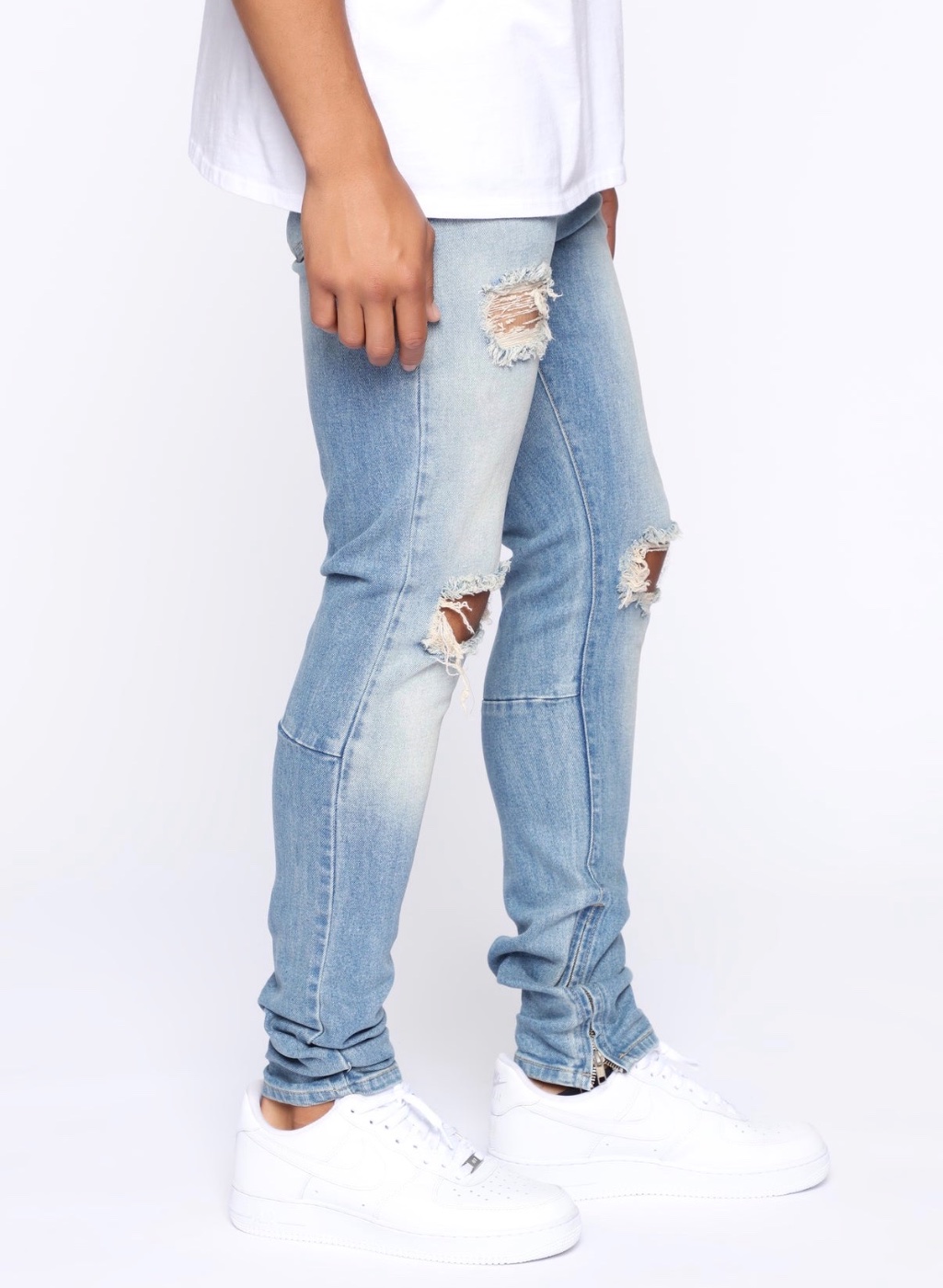 Zipper Herse Skinny Jeans - Medium Blue Wash
