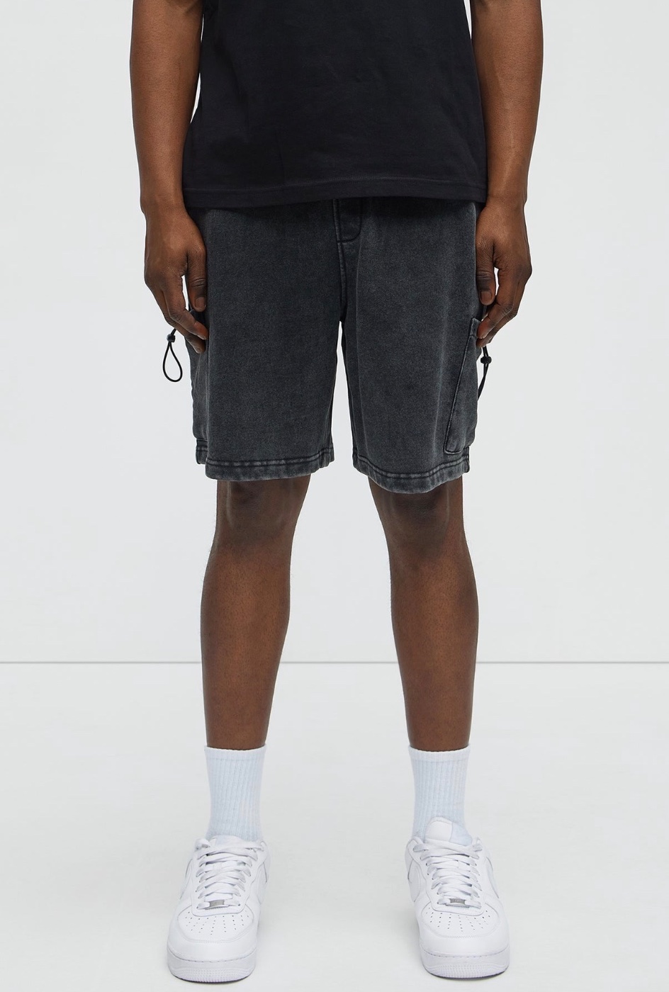 Relaxed Cotton Cargo Shorts - Black Wash