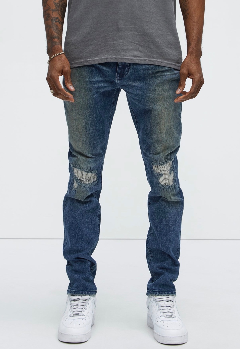 Vintage Blue Ripped and Repaired Skinny Jeans